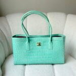 Small Tote Crocodile Embossed Calfskin & Gold-Tone Metal Green